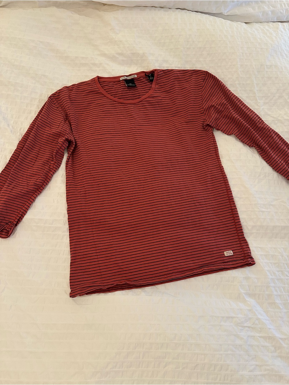 Scotch & Soda Coral and Black Striped 3/4 Length Tee